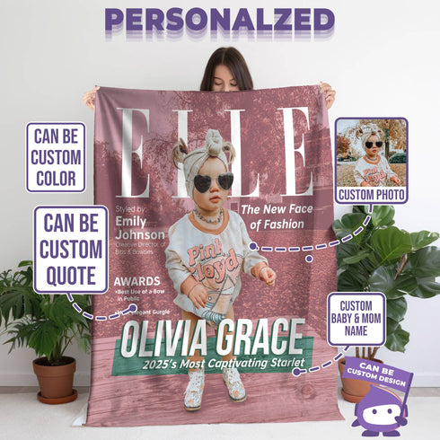 Personalized ELLE-Inspired Baby Blanket – Custom Fashion Cover with Photo, Name & Quote